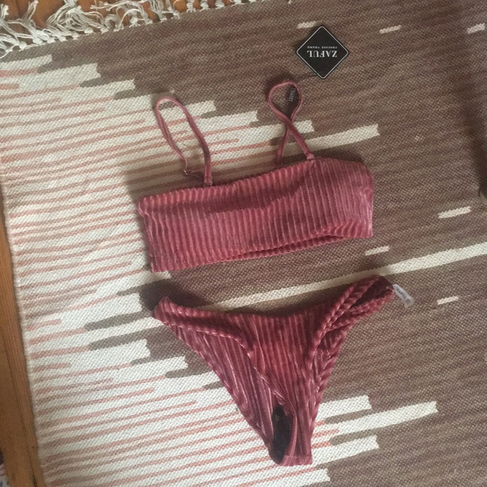 Velvet pink bandeau bikini set